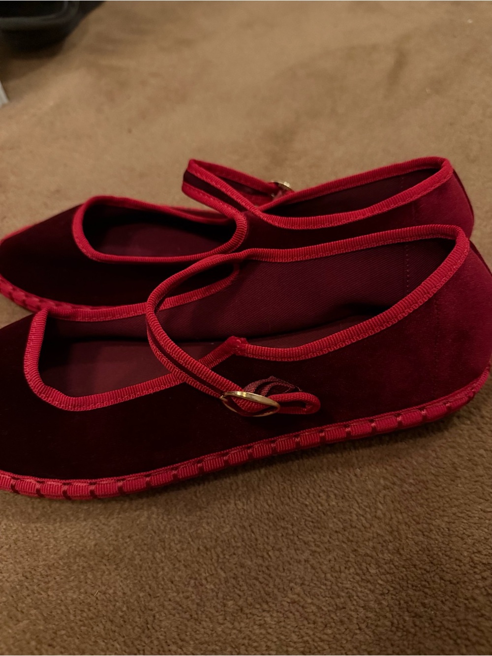 CUCCOO Burgundy Velvet Mary Jane Flats with Strap - Picture 3 of 4